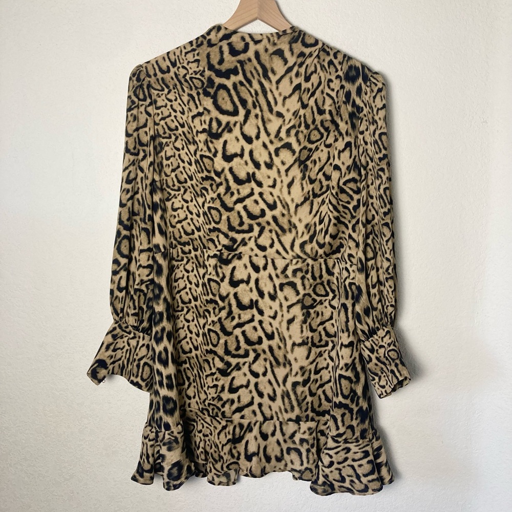 Express Leopard Print Draped Mock Neck Mini Long Sleeve Dress